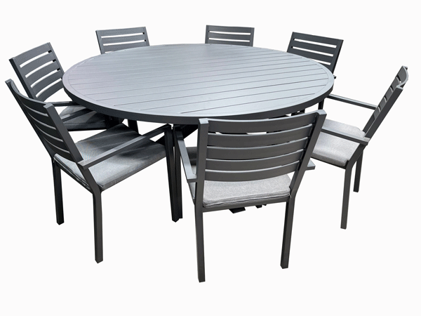 Trieste 8pc Round Dining Set 1730mm- Gunmetal